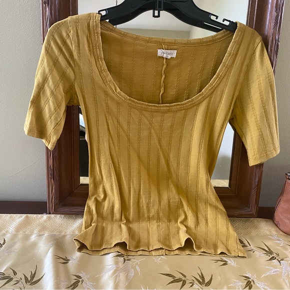 Anthropologie Pilcro Pointelle Scoop Neck Tee mustard color - Picture 6 of 13